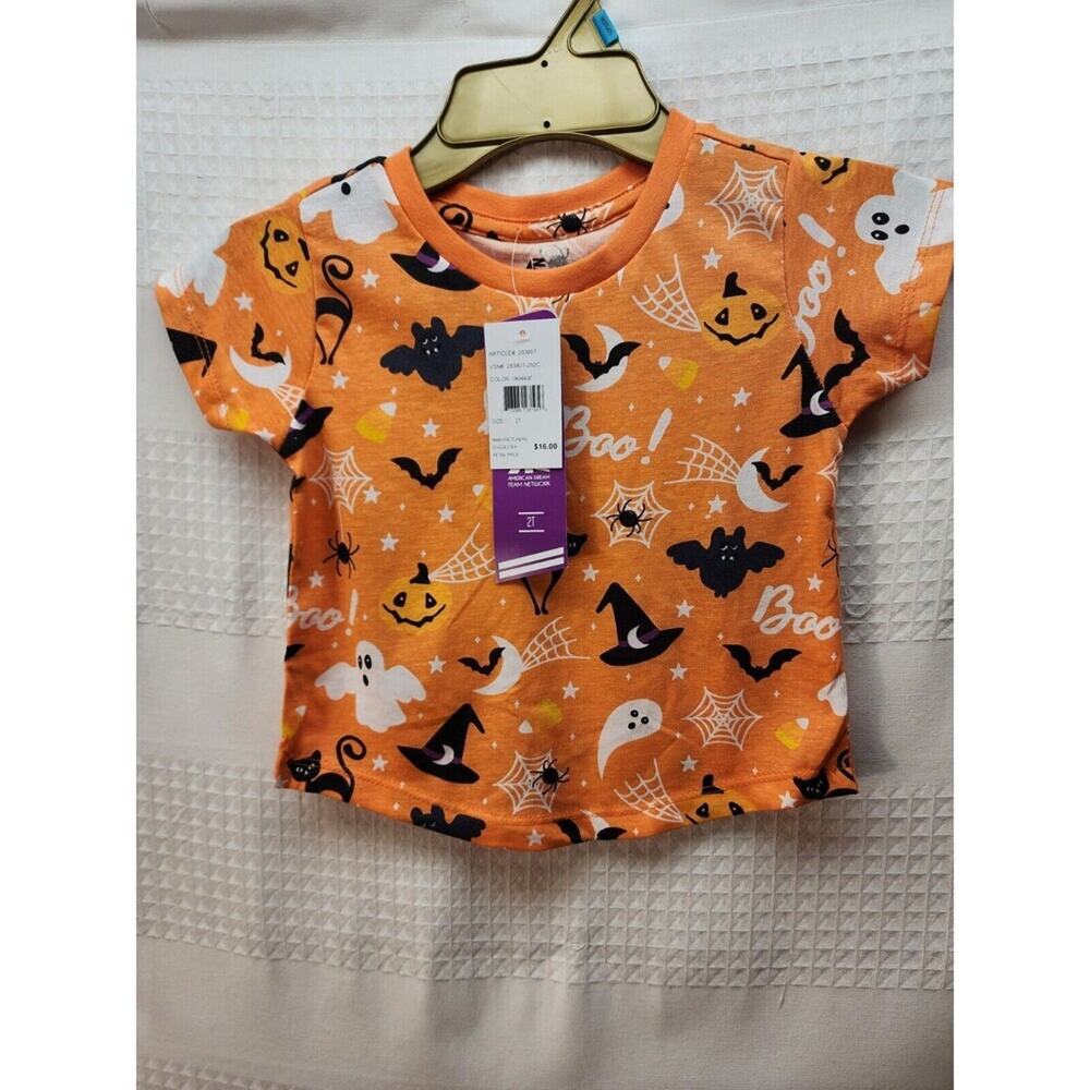 ADNT Girls Halloween Tshirt Short Sleeve Pumpkin 6 Crewneck Orange Party 8021